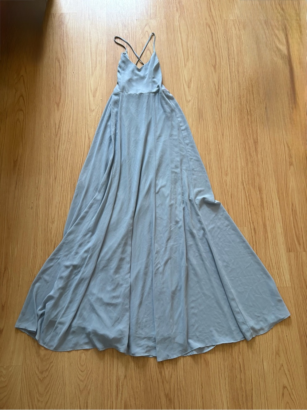 Show Me Your MuMu steel blue corset tie back bridesmaid maxi flowy dress sz XS